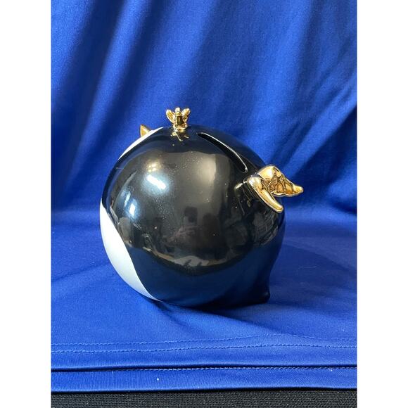 Round Porcelain Black and White Penguin Coin Bank - Picture 4 of 7